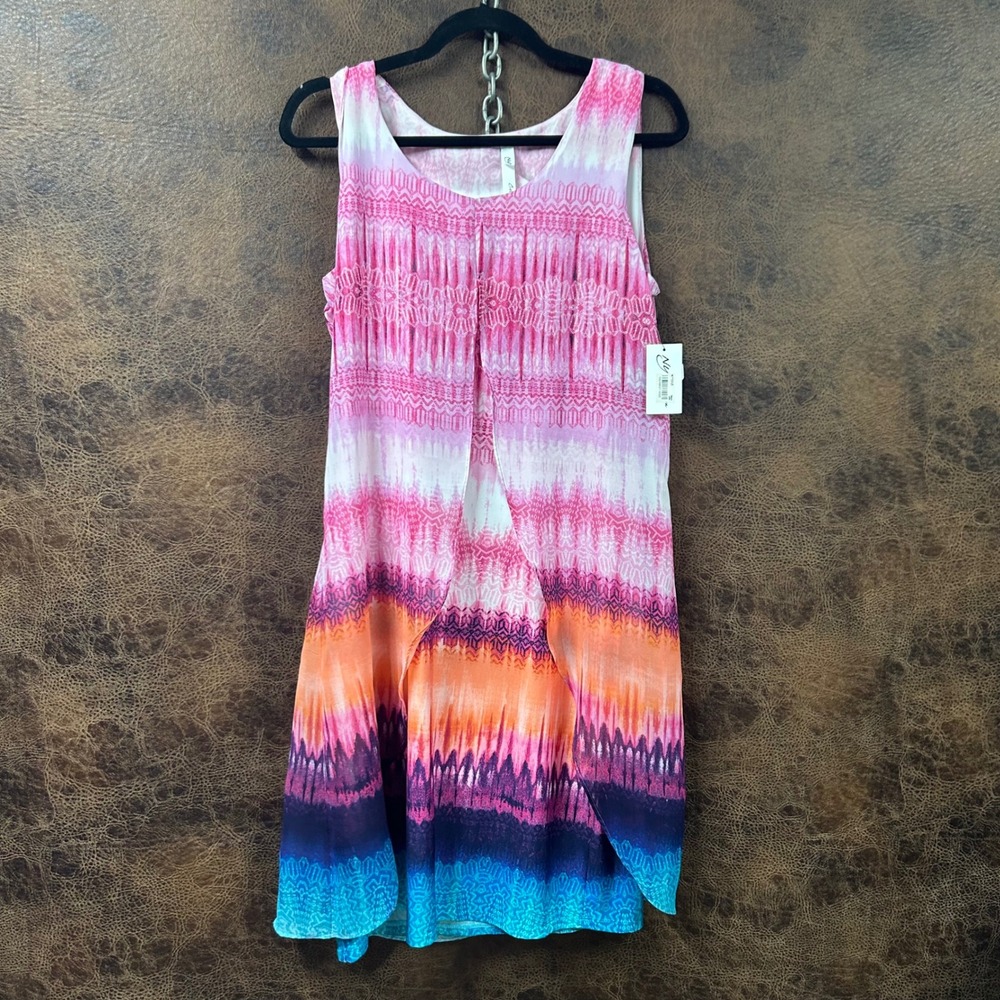 NWT NY Collection Rainbow Ombre Medium Sheath Dress Petal Flutter Cover